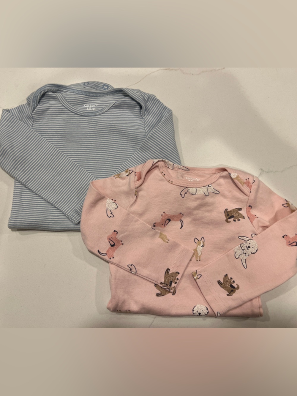 Carter's Pink Animal Print & Blue Striped Long Sleeve Bodysuit Set